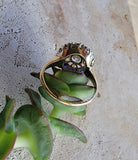 14k gold two tone halo blue sapphire & European cut diamond halo antique ring