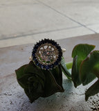 14k gold two tone halo blue sapphire & European cut diamond halo antique ring