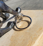 Platinum Edwardian pearl & diamond halo ring
