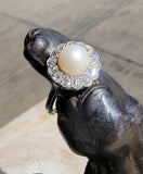 Platinum Edwardian pearl & diamond halo ring