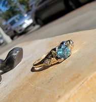 14k gold two tone blue Zircon & Diamond estate Deco ring