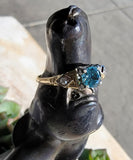 14k gold two tone blue Zircon & Diamond estate Deco ring