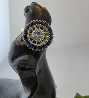 14k gold two tone halo blue sapphire & European cut diamond halo antique ring