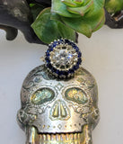 14k gold two tone halo blue sapphire & European cut diamond halo antique ring
