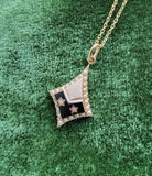 10k gold seed pearl, diamond & enamel vintage Deco star necklace pendant