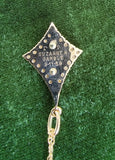 10k gold seed pearl, diamond & enamel vintage Deco star necklace pendant