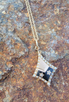 10k gold seed pearl, diamond & enamel vintage Deco star necklace pendant