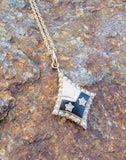 10k gold seed pearl, diamond & enamel vintage Deco star necklace pendant