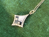 10k gold seed pearl, diamond & enamel vintage Deco star necklace pendant