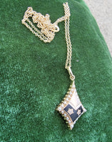 10k gold seed pearl, diamond & enamel vintage Deco star necklace pendant