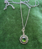 14k white gold green tourmaline filigree necklace pendant lavaliere