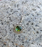 14k white gold green tourmaline filigree necklace pendant lavaliere