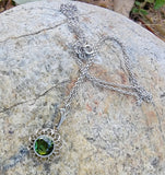 14k white gold green tourmaline filigree necklace pendant lavaliere