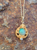10k gold jade & diamond nouveau necklace pendant