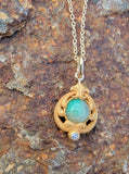 10k gold jade & diamond nouveau necklace pendant