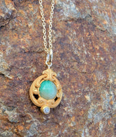 10k gold jade & diamond nouveau necklace pendant