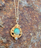 10k gold jade & diamond nouveau necklace pendant