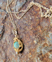 10k gold jade & diamond nouveau necklace pendant