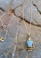 10k gold Deco opal & seed pearl necklace pendant lavaliere