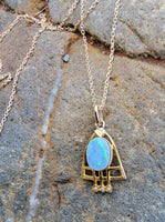 10k gold Deco opal & seed pearl necklace pendant lavaliere