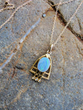 10k gold Deco opal & seed pearl necklace pendant lavaliere