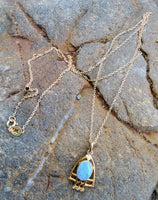 10k gold Deco opal & seed pearl necklace pendant lavaliere