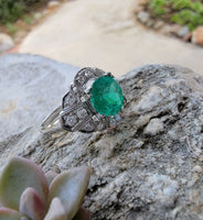 Platinum Emerald & Diamond estate Art Deco ring