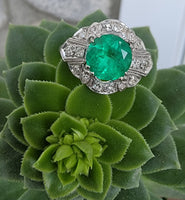 Platinum Emerald & Diamond estate Art Deco ring