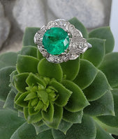 Platinum Emerald & Diamond estate Art Deco ring