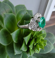 Platinum Emerald & Diamond estate Art Deco ring