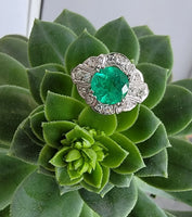 Platinum Emerald & Diamond estate Art Deco ring