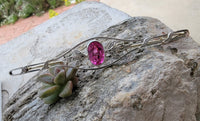 14k gold created pink sapphire & rose cut diamond Edwardian pin brooch