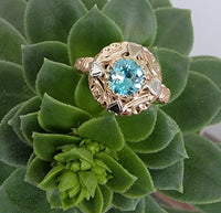 10k gold two tone floral c.1930's blue zircon ring