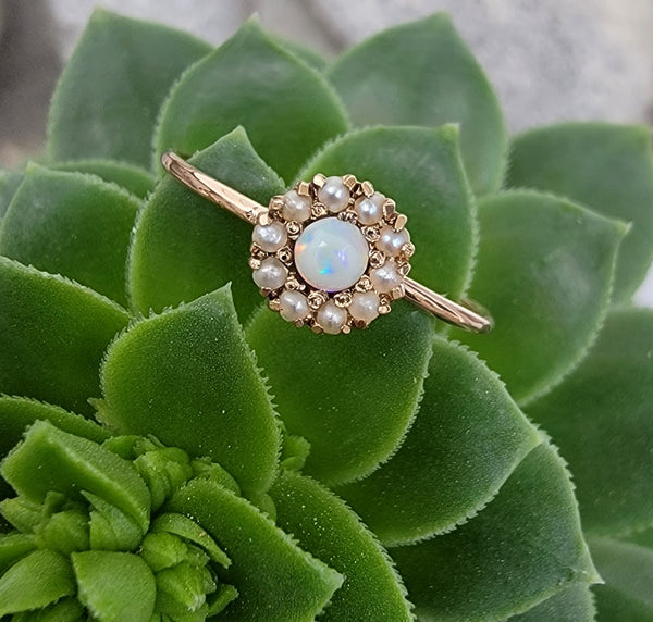 10k gold Victorian opal & seed pearl ring