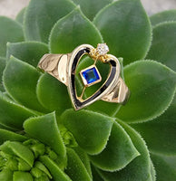 10k gold created sapphire & enamel HEART estate vintage ring band