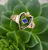 10k gold created sapphire & enamel HEART estate vintage ring band