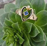 10k gold created sapphire & enamel HEART estate vintage ring band