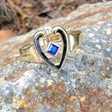 10k gold created sapphire & enamel HEART estate vintage ring band