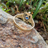 10k gold created sapphire & enamel HEART estate vintage ring band