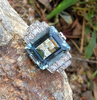 14k gold two tone Art Deco Aquamarine & Diamond estate Ring