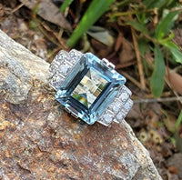 14k gold two tone Art Deco Aquamarine & Diamond estate Ring