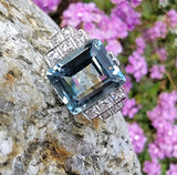 14k gold two tone Art Deco Aquamarine & Diamond estate Ring