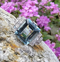 14k gold two tone Art Deco Aquamarine & Diamond estate Ring
