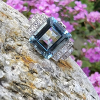 14k gold two tone Art Deco Aquamarine & Diamond estate Ring