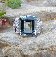 14k gold two tone Art Deco Aquamarine & Diamond estate Ring