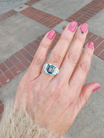 14k gold two tone Art Deco Aquamarine & Diamond estate Ring