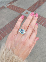 14k gold two tone Art Deco Aquamarine & Diamond estate Ring