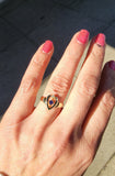 10k gold created sapphire & enamel HEART estate vintage ring band