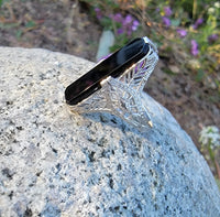 14k white gold dragonfly filigree Deco Black Onyx & Diamond Ring