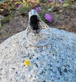 14k white gold dragonfly filigree Deco Black Onyx & Diamond Ring